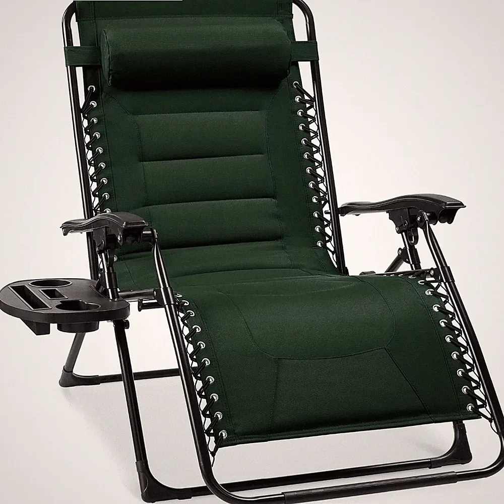 Oversized Zero Gravity Chair with Headrest & Cup Holder - Green Comfort