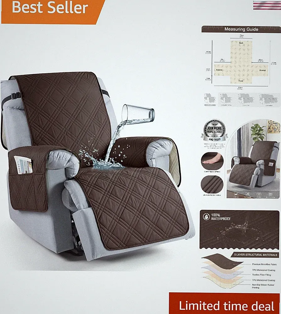 Quick-Clean Waterproof Recliner Chair Cover with Double Straps - Oversized Fit