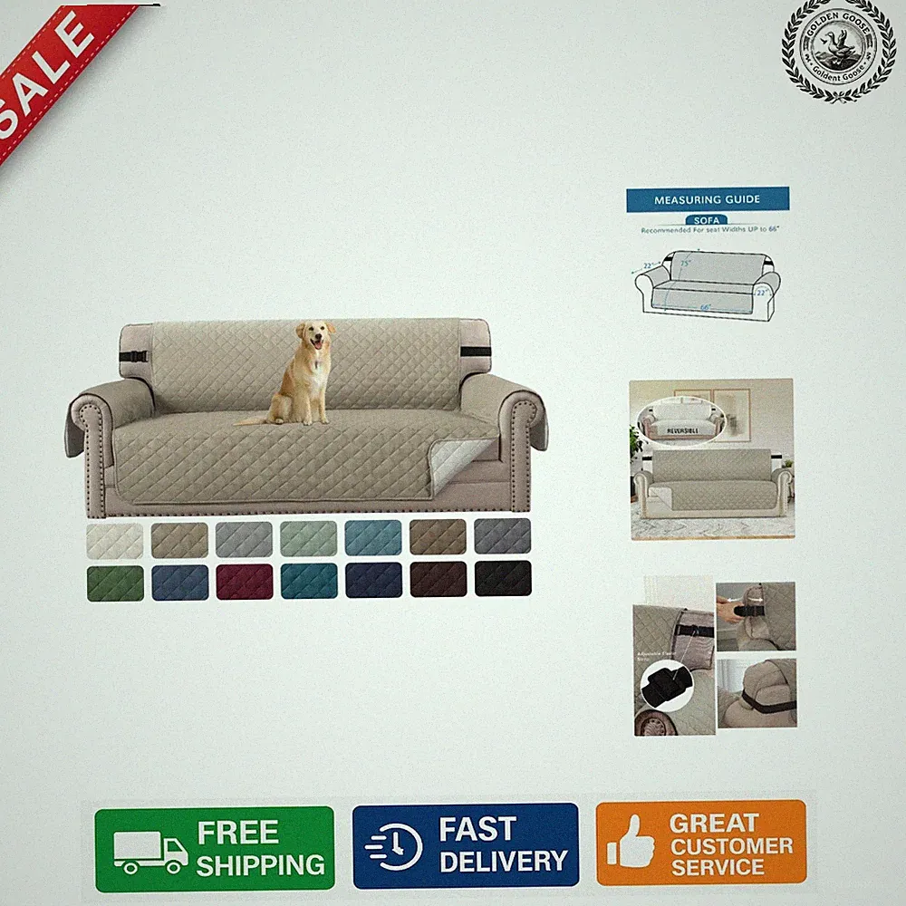 Reversible Water-Resistant Sofa Cover for 3 Cushions - Khaki/Beige Elegance