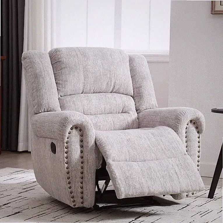 Snow White Gray Fabric Recliner Large Chairs Manual Arm Chair Recliners Grey New