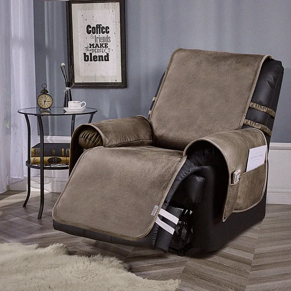 STONECREST Recliner Chair Cover, Water Resistant Faux Leather Slipcover, Stay...