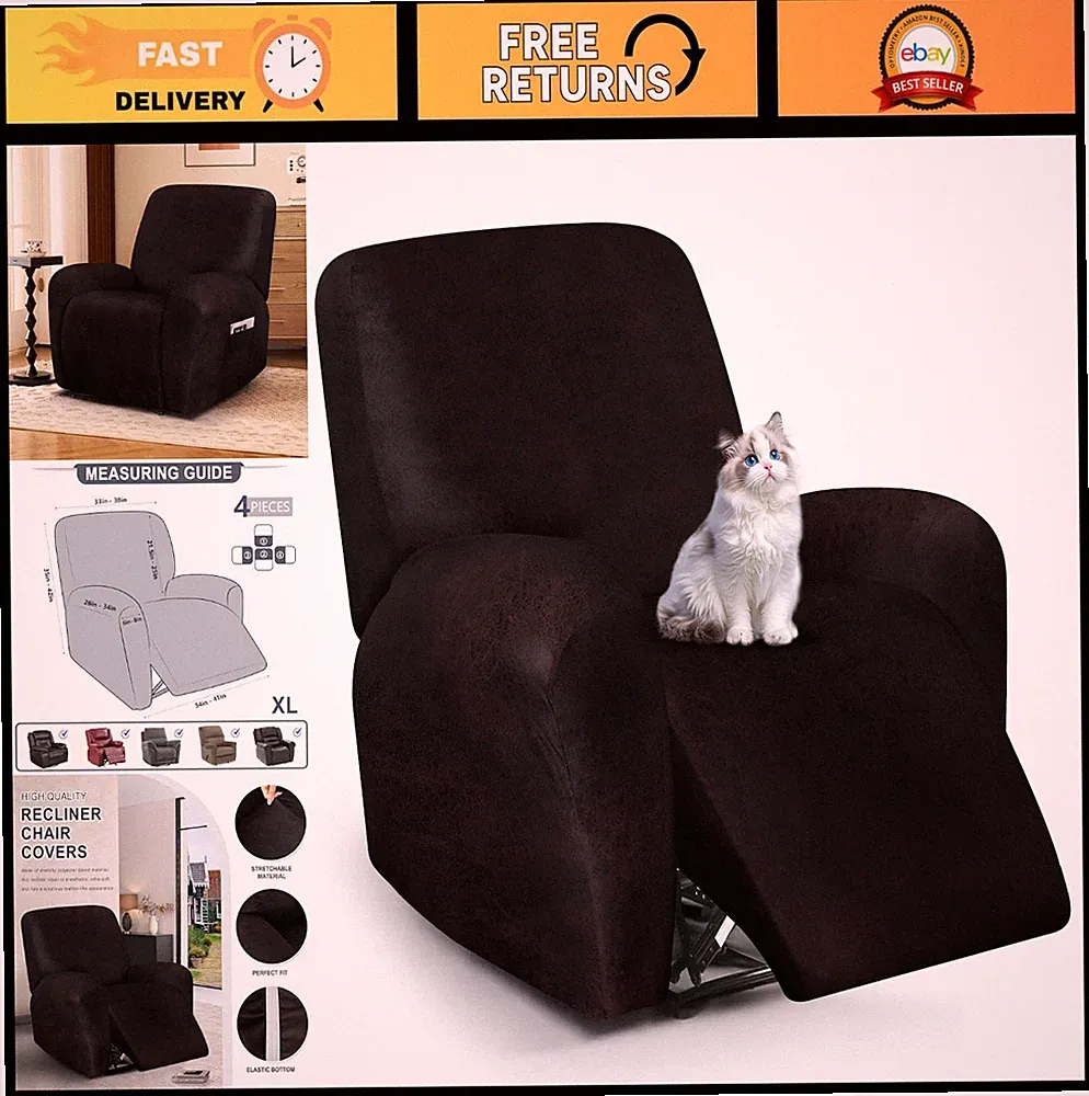 Stretch Recliner Chair Covers 4-Piece Set, Soft Washable Furniture Protector, XL