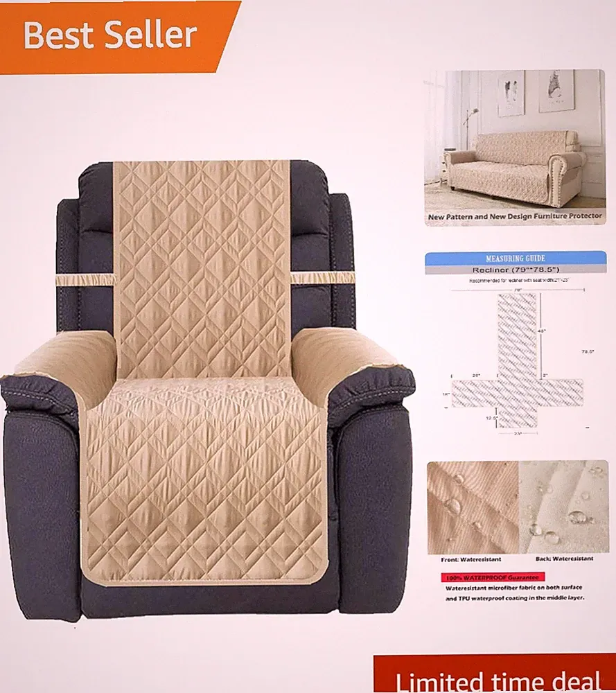 Stylish 23" Nonslip Recliner Cover – Waterproof Protector Ideal for Pets & Kids
