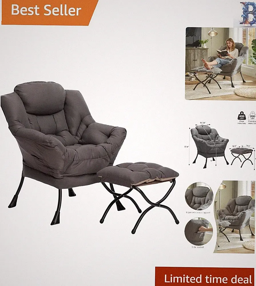 Stylish Accent Lounge Chair with Detachable Ottoman - Cozy Reading Companion