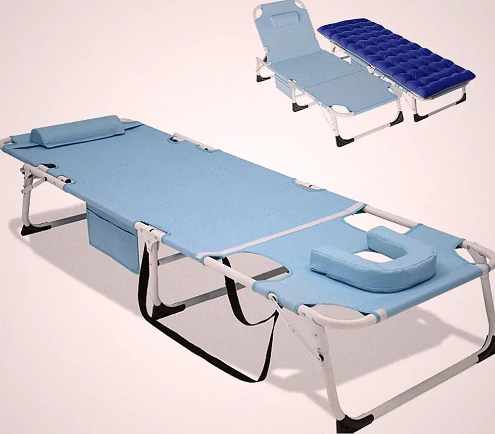 SUNYRISY Heavy Duty Tanning Chair with Face Hole Adjustable Folding Cot Mattress