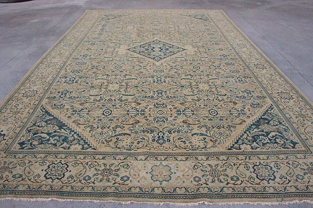 Turkish Rug, 10,3x16,8 ft Oversize Rug, Blue Bordered Wool Vintage Rug