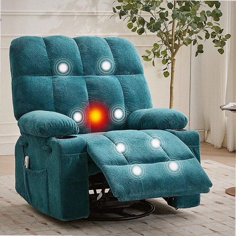 Ultra-Comfort Oversized Massage Recliner Chair with Heat, Manual Swivel Rocke...