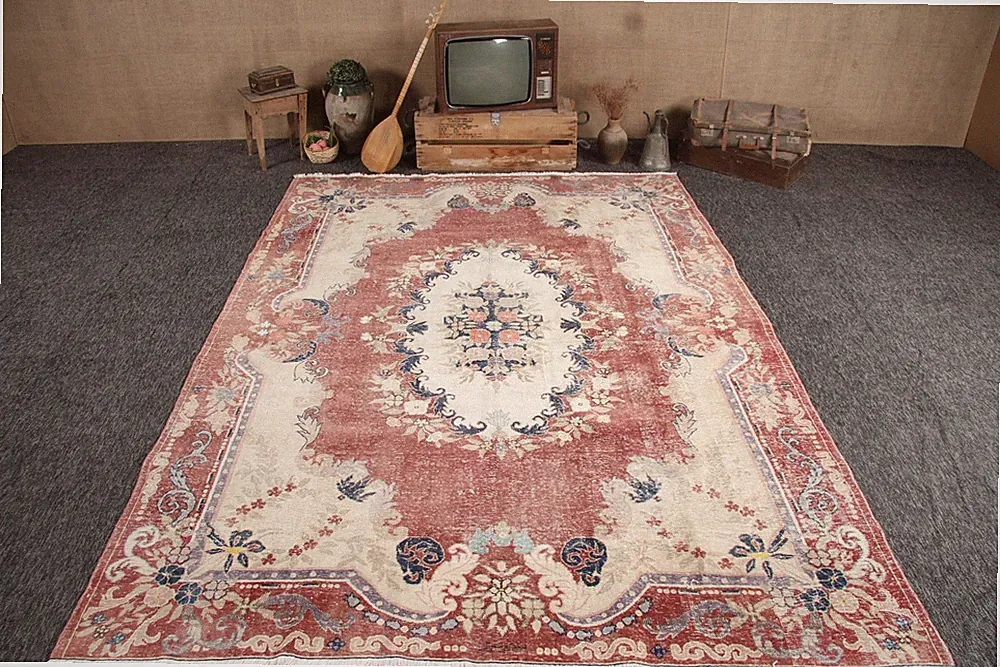 Vintage 8,1x11,1 ft Oversize Rug, Turkish Rug, Red Paisley Rug
