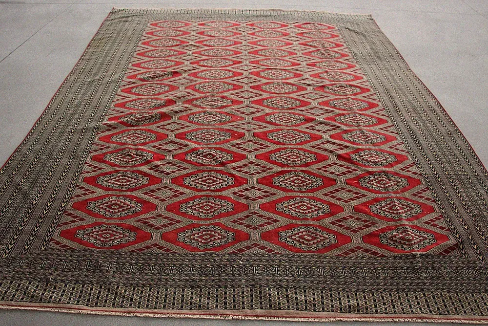 Vintage Oversize Rug, 7,9x10,6 ft Turkish Rug, Red Camouflage Wool Rug