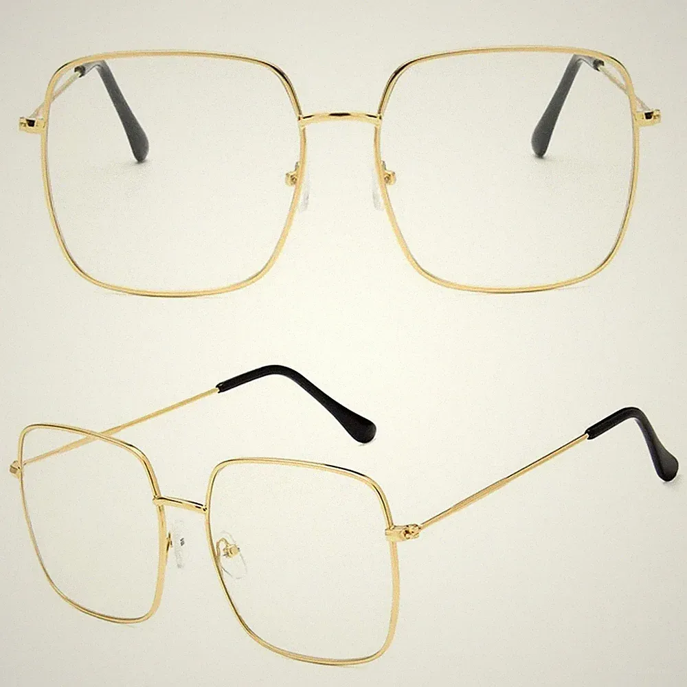Womens Large Oversized Metal Frame Clear Lens Glasses Retro 80s Fashion